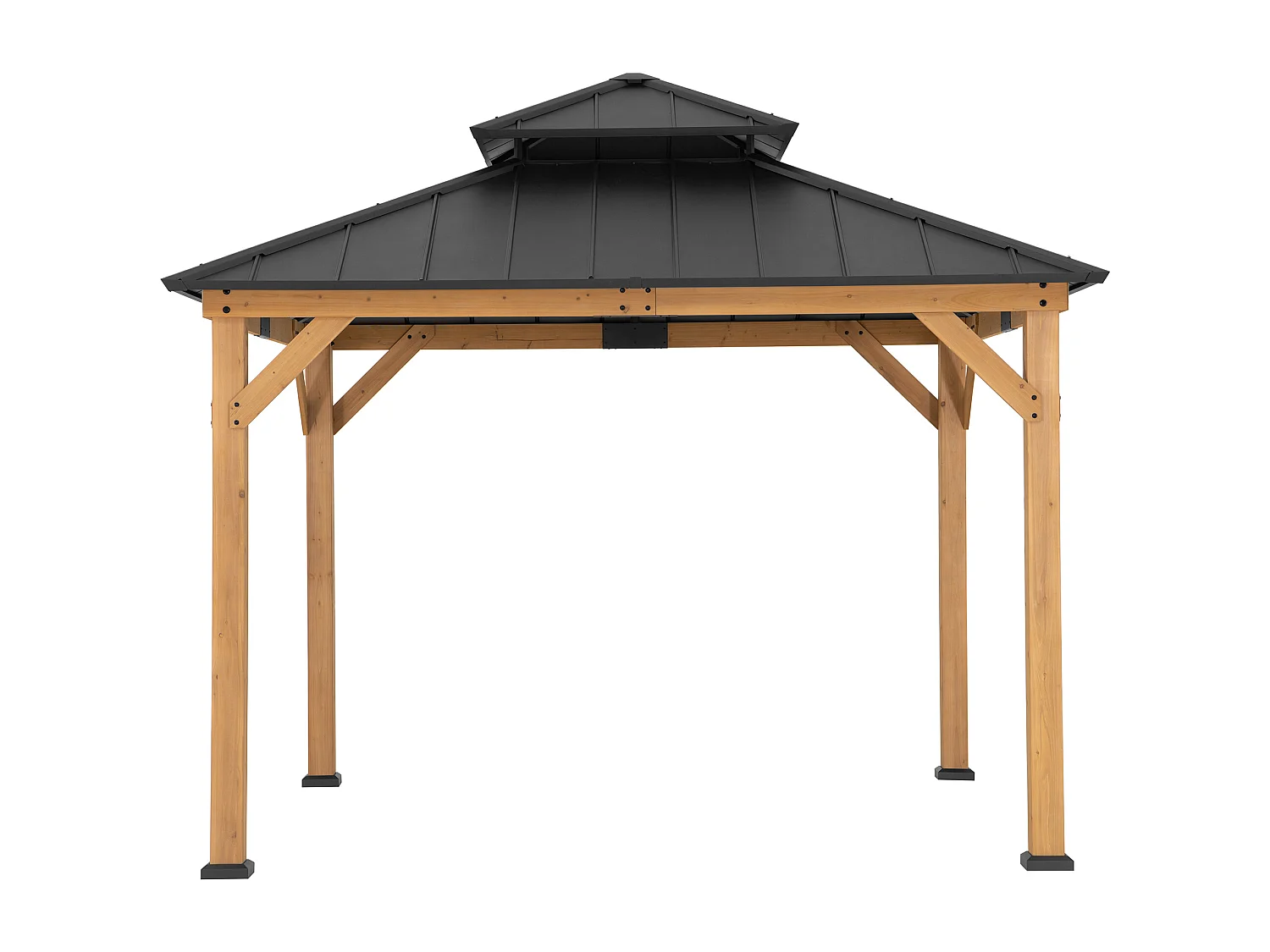Pavillon Tonnelle d'extérieur en bois avec toit rigide en acier anthracite et crochet de plafond KAPS 330 cm x 330 cm