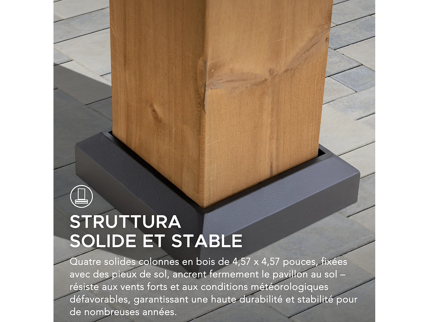 Pavillon Tonnelle d'extérieur en bois avec toit rigide en acier anthracite et crochet de plafond KAPS 330 cm x 330 cm