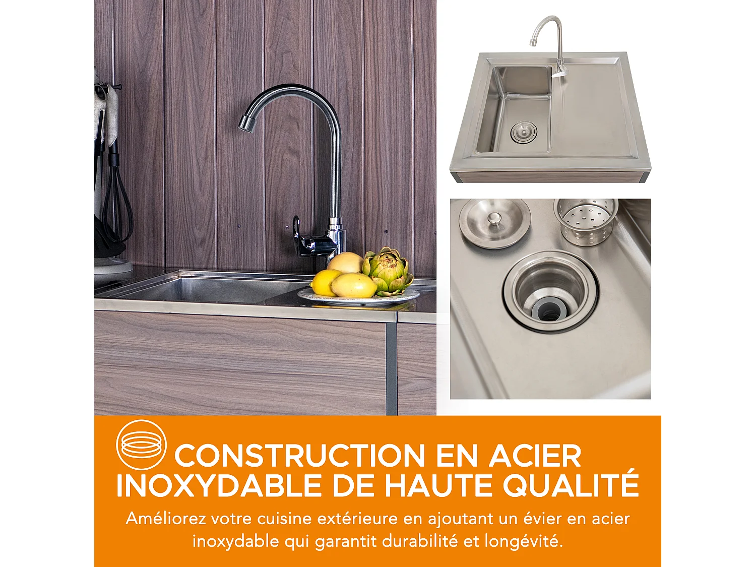 Évier de cuisine en acier inoxydable avec armoire MAMBO