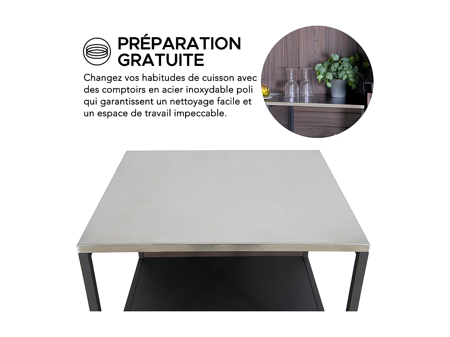 MAMBO Étagère de rangement ouverte à trois niveaux en acier inoxydable pour cuisine extérieure et intérieure