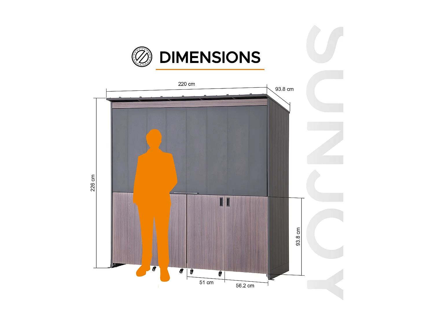 Cuisine extérieure MAMBO de 220 cm x 94 cm avec porte relevable et portes coulissantes pliantes.
