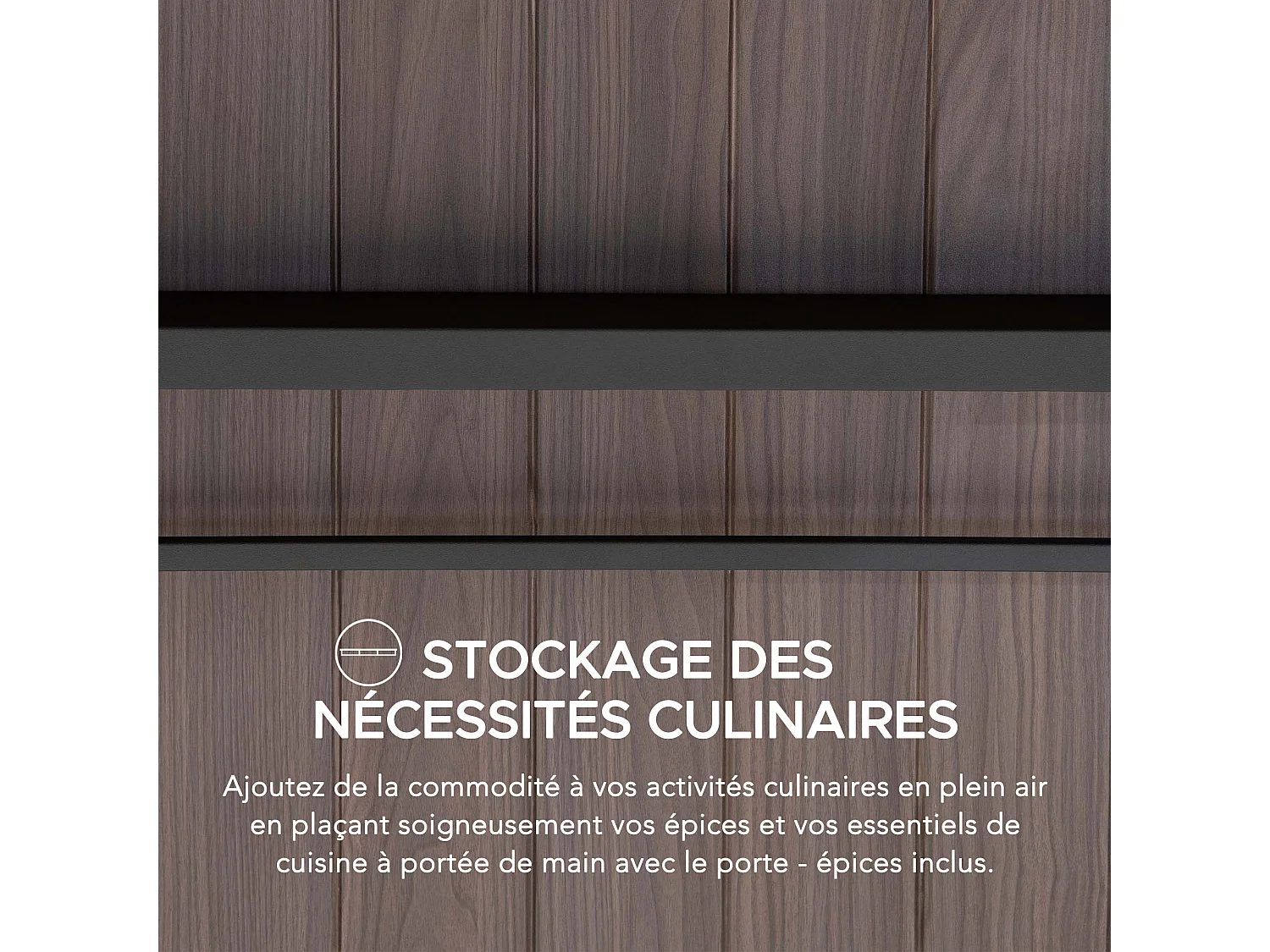 Cuisine extérieure MAMBO de 220 cm x 94 cm avec porte relevable et portes coulissantes pliantes.