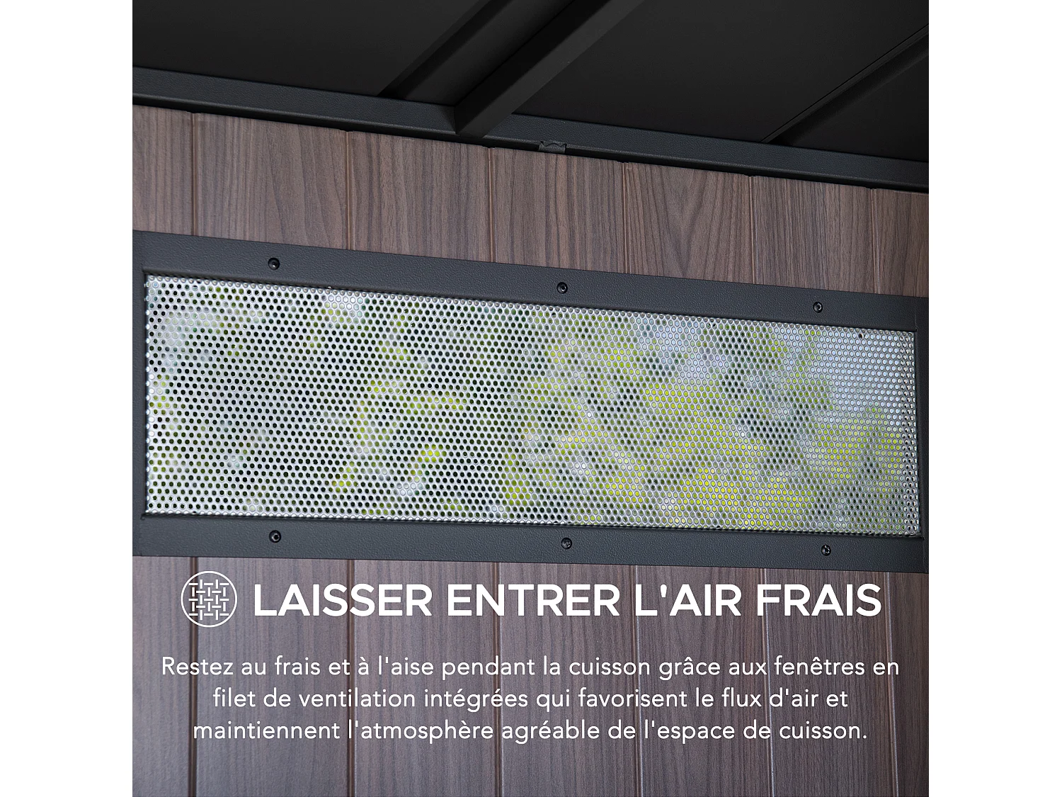 Cuisine extérieure MAMBO de 220 cm x 94 cm avec porte relevable et portes coulissantes pliantes.