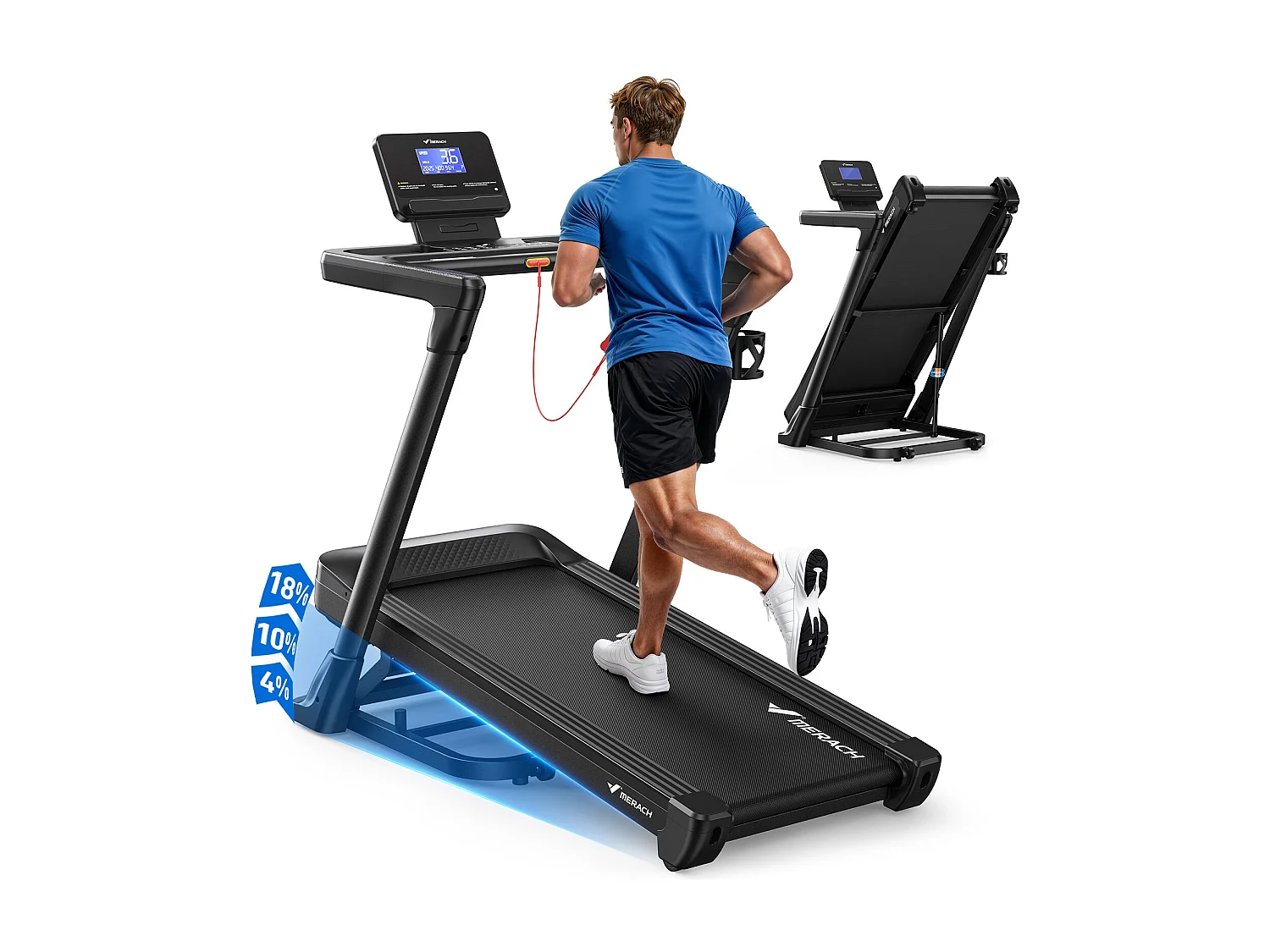 Tapis de Course MERACH, Bluetooth, LCD, Moteur Puissant, Inclinaison Automatique, Bande Silencieuse, 20 Programmes, Compatible Avec une Application