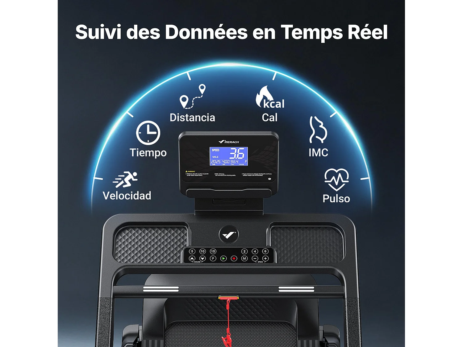 Tapis de Course MERACH, Bluetooth, LCD, Moteur Puissant, Inclinaison Automatique, Bande Silencieuse, 20 Programmes, Compatible Avec une Application