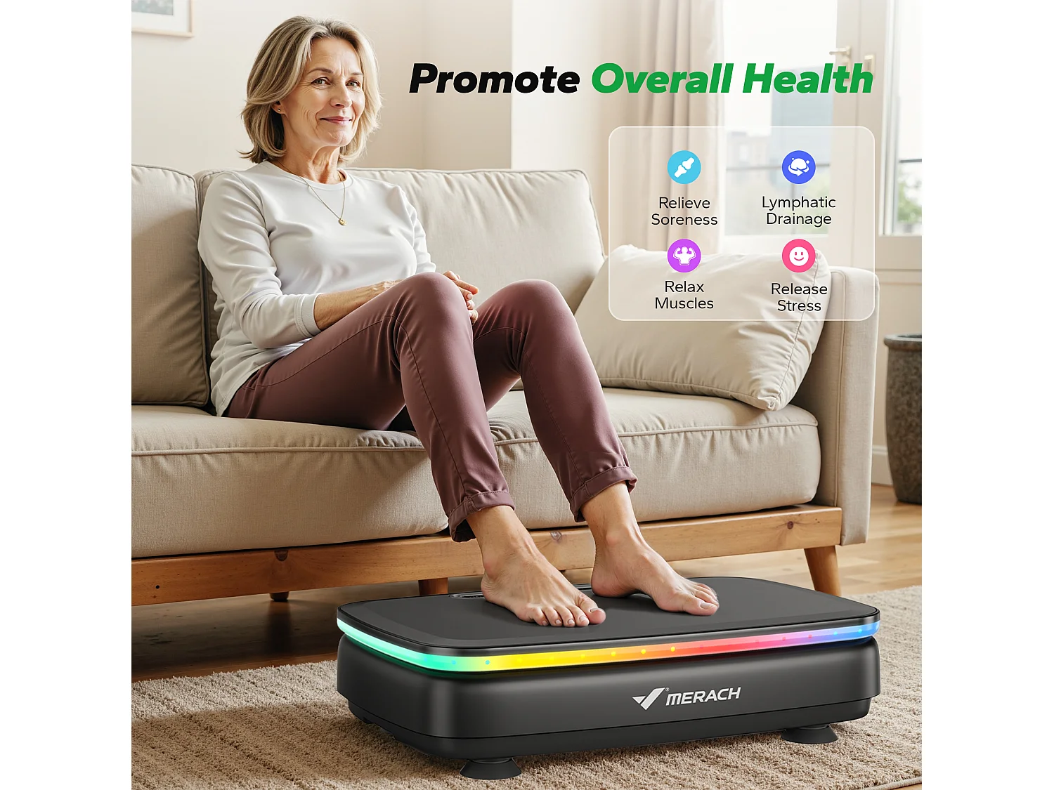 Plateforme Vibrante motorisée MERACH, 7 programmes, 99 Vitesses, Télécommande, Bluetooth, Écran LED, Antidérapant, 150kg Max, Noir