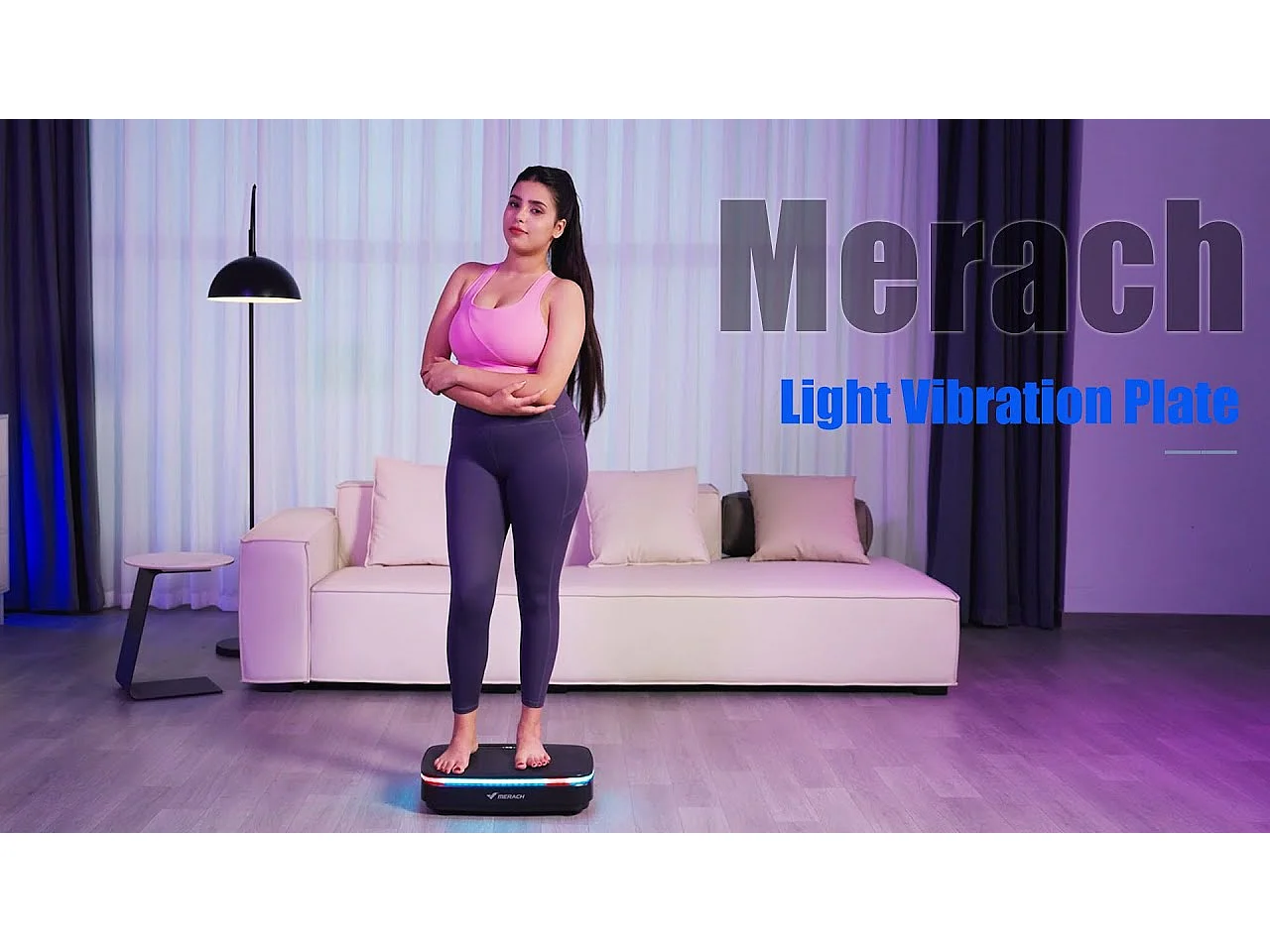 Plataforma vibratoria MERACH, 99 niveles, Bluetooth, luces LED y pantalla, altavoz integrado, control remoto, modo dual, máx. 150 kg, color negro