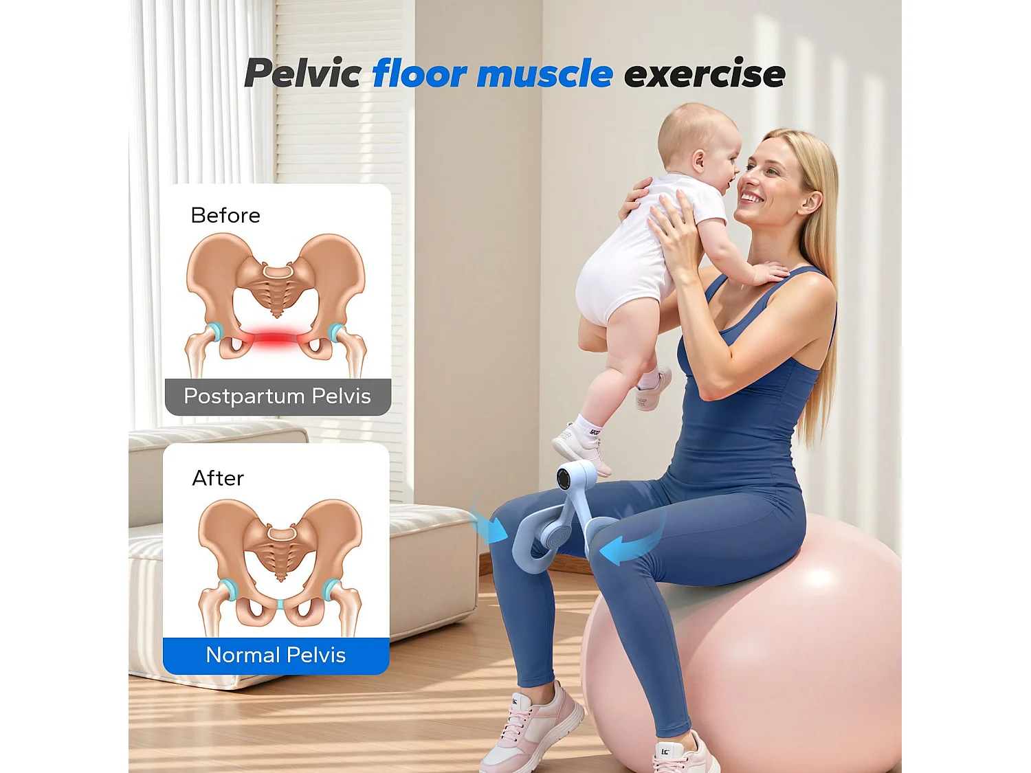 LEG TRAINER MERACH, Rotation à 360°, Design Ergonomique, Silencieux, Ressort Haute Résistance, Avec Bandes de Résistance, Portable, Bleu