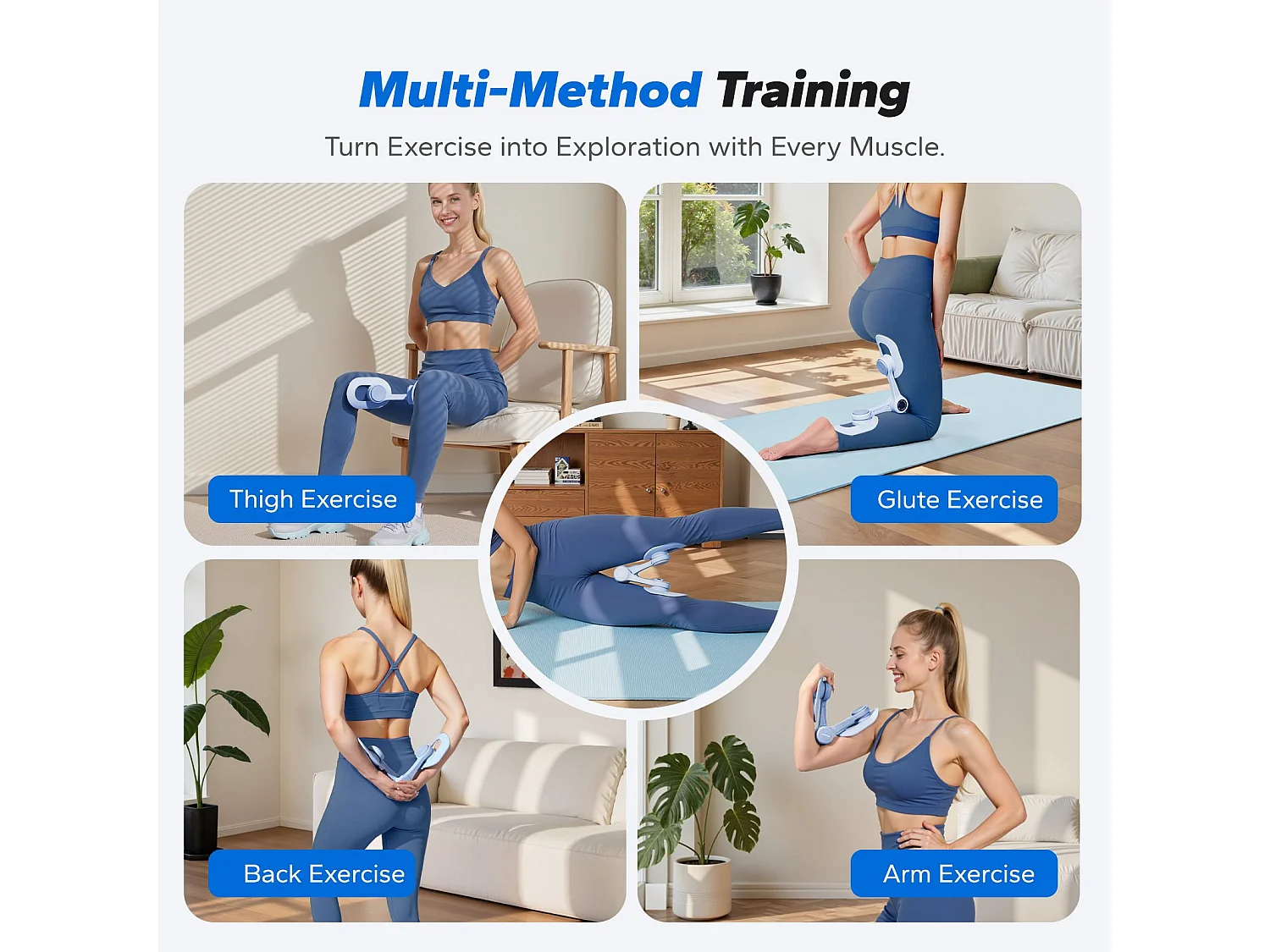 LEG TRAINER MERACH, Rotation à 360°, Design Ergonomique, Silencieux, Ressort Haute Résistance, Avec Bandes de Résistance, Portable, Bleu