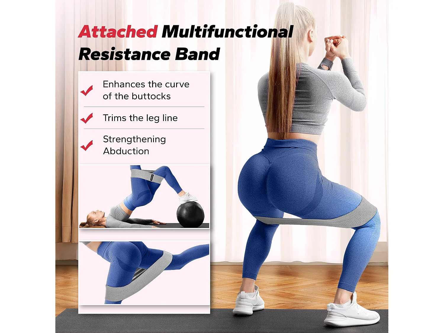 LEG TRAINER MERACH, Rotation à 360°, Design Ergonomique, Silencieux, Ressort Haute Résistance, Avec Bandes de Résistance, Portable, Rose