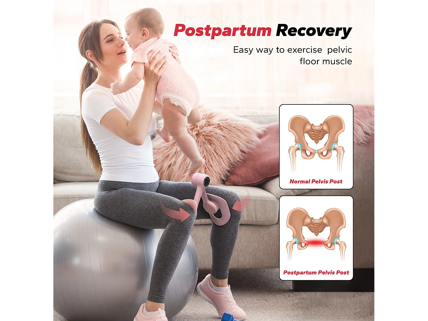 LEG TRAINER MERACH, Rotation à 360°, Design Ergonomique, Silencieux, Ressort Haute Résistance, Avec Bandes de Résistance, Portable, Rose