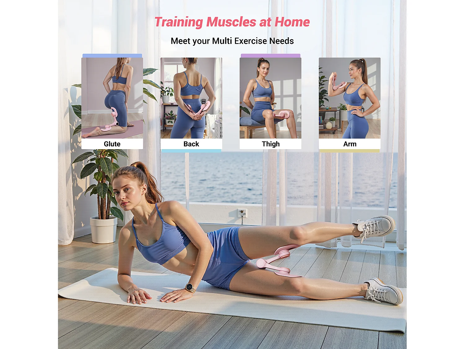 Leg Trainer MERACH, Rotazione di 360°, Design Ergonomico, Silenzioso, Molla ad Alta Resistenza, con Bande di Resistenza, Portatile, Rosa