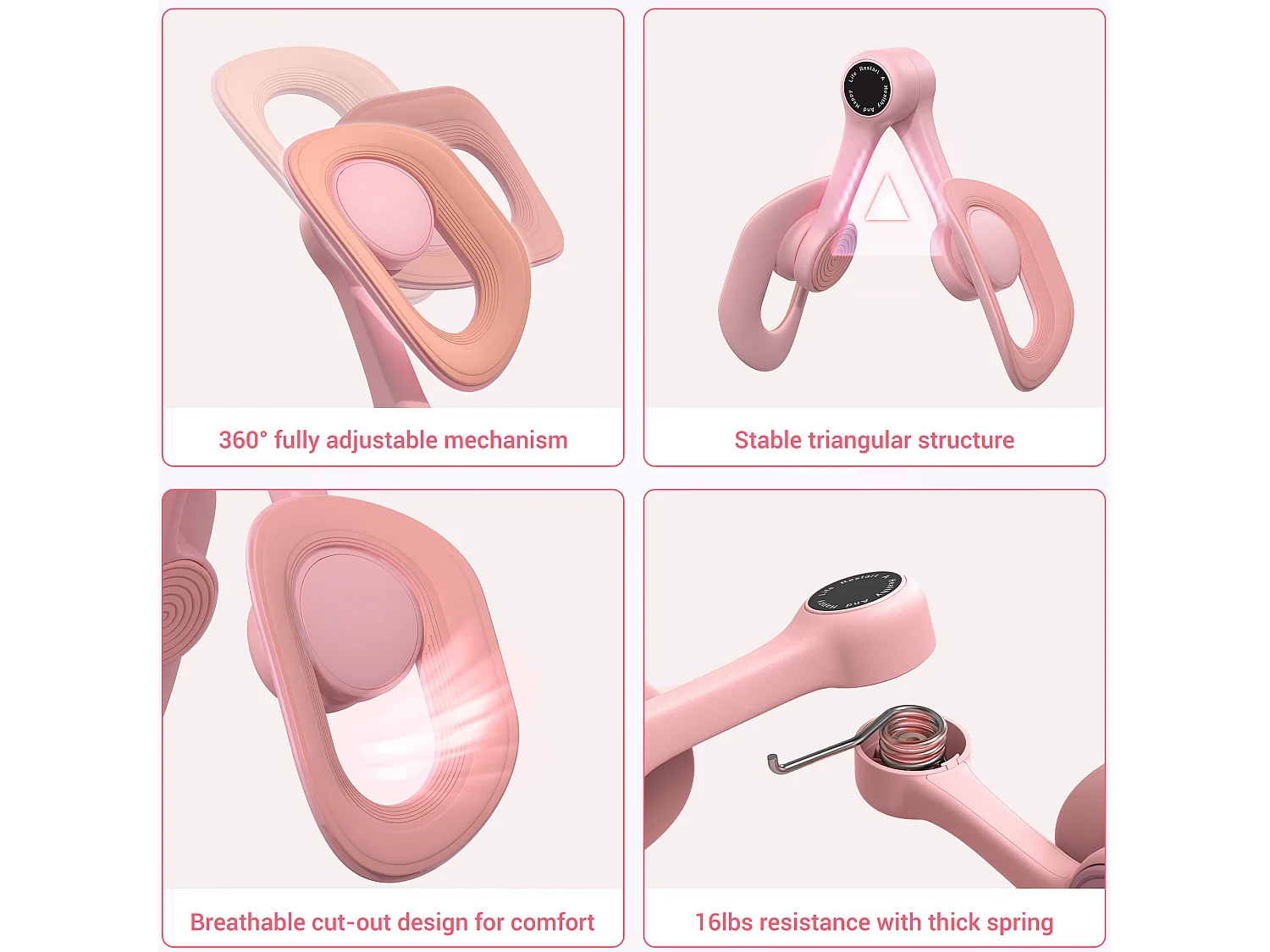 Leg Trainer MERACH, Rotazione di 360°, Design Ergonomico, Silenzioso, Molla ad Alta Resistenza, con Bande di Resistenza, Portatile, Rosa