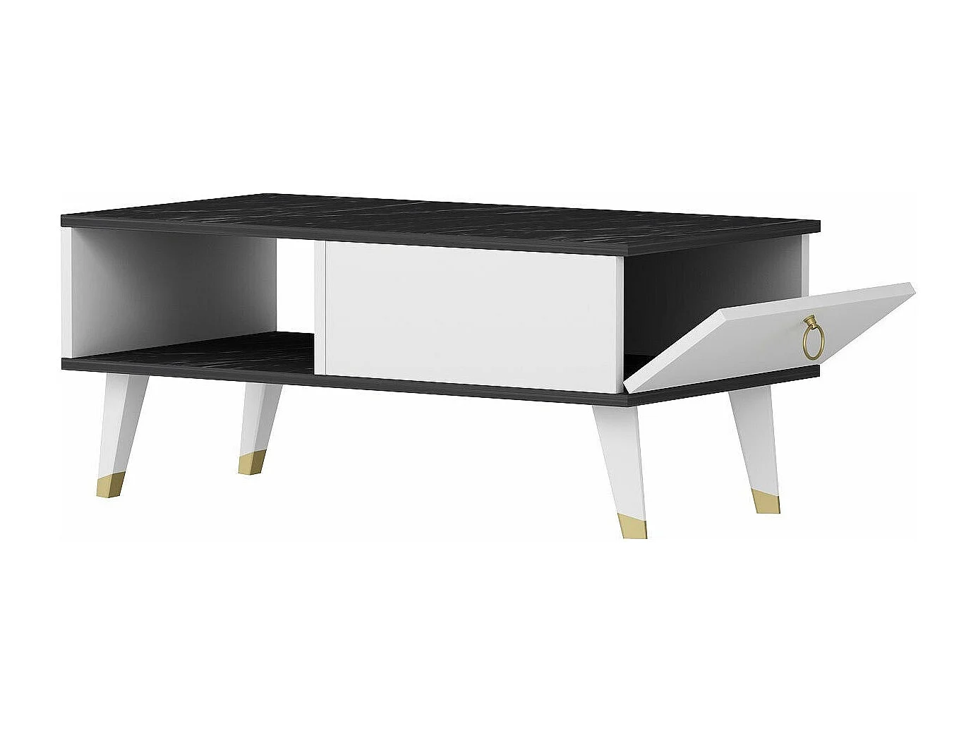 Tavolino in legno "Delux" - 90 x 45 x 42 cm - Nero, bianco