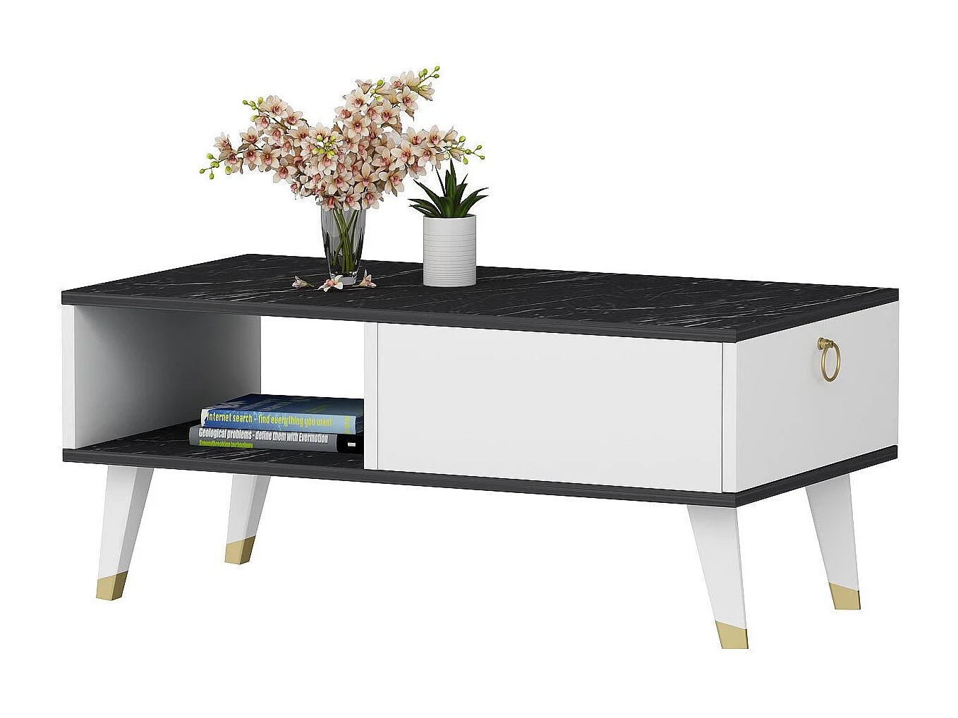 Tavolino in legno "Delux" - 90 x 45 x 42 cm - Nero, bianco