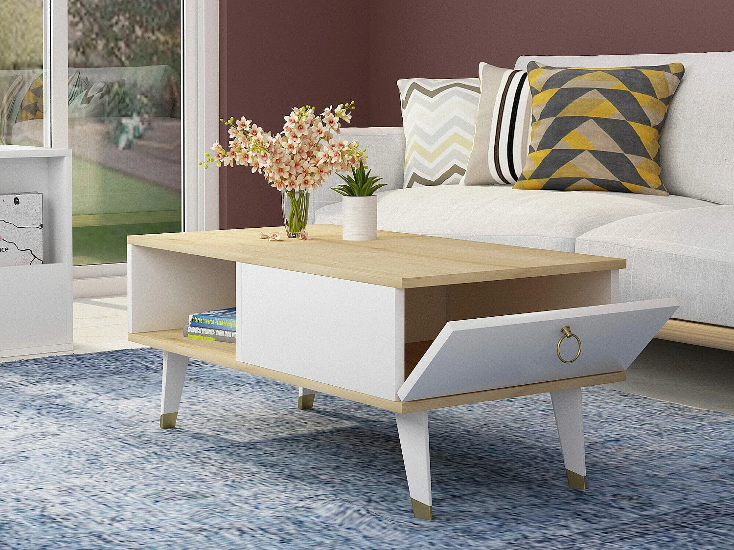 Tavolino in legno "Delux" - 90 x 45 x 42 cm - Saphir, bianco