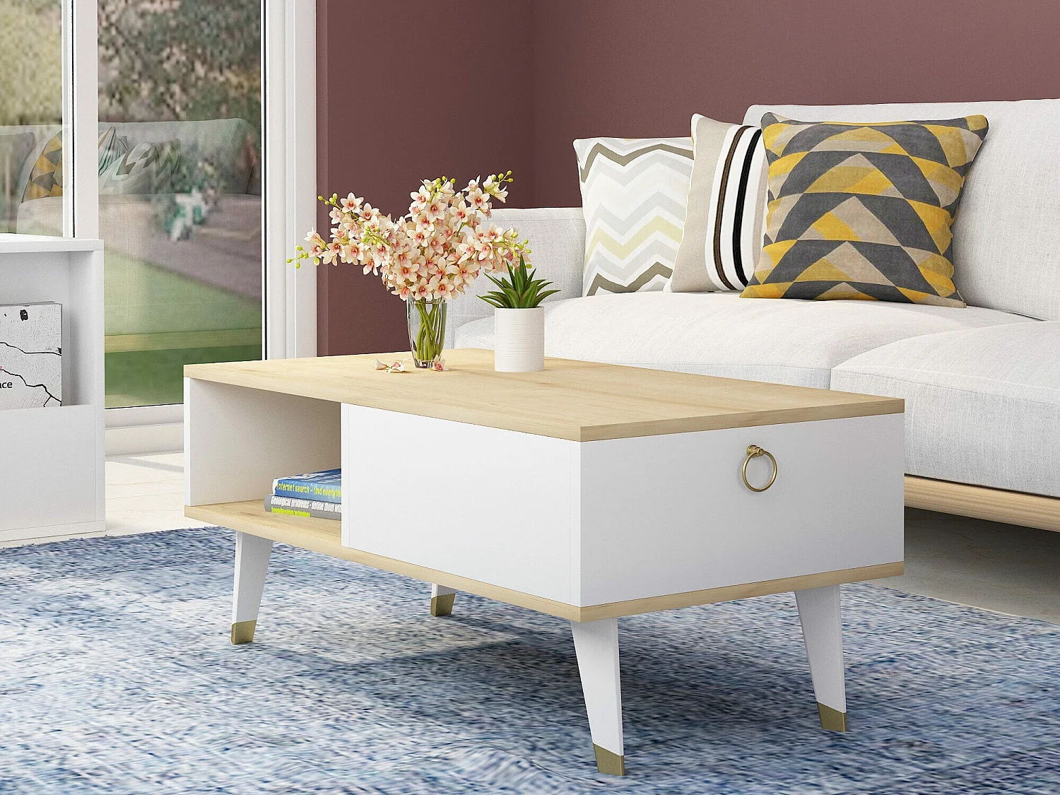 Tavolino in legno "Delux" - 90 x 45 x 42 cm - Saphir, bianco