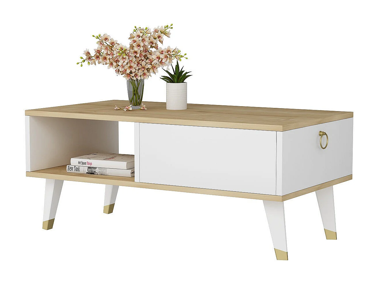 Tavolino in legno "Delux" - 90 x 45 x 42 cm - Saphir, bianco