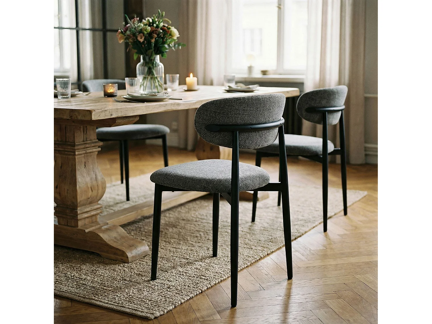 Lot de 2 Chaises AZUL en Tissu Gris, Chaise de Salle à Manger et Cuisine au Look Moderne, Assise Rembourrée, Dossier Enveloppant