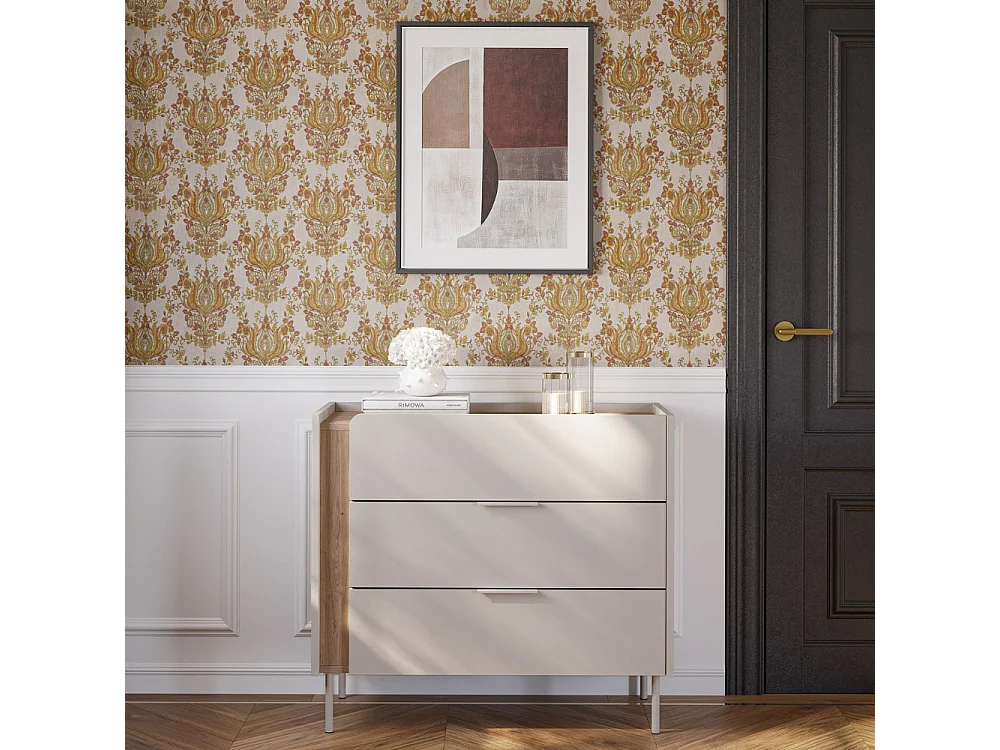 Boxy - Commode 3 tiroirs en bois et métal - Beige