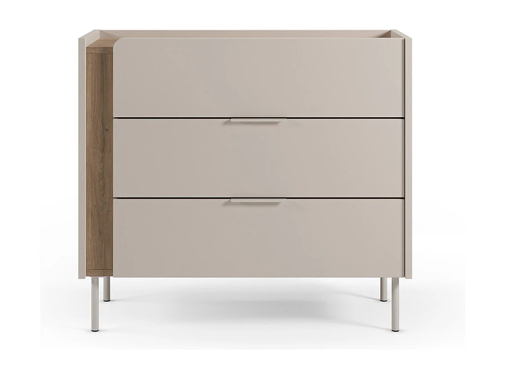 Boxy - Commode 3 tiroirs en bois et métal - Beige