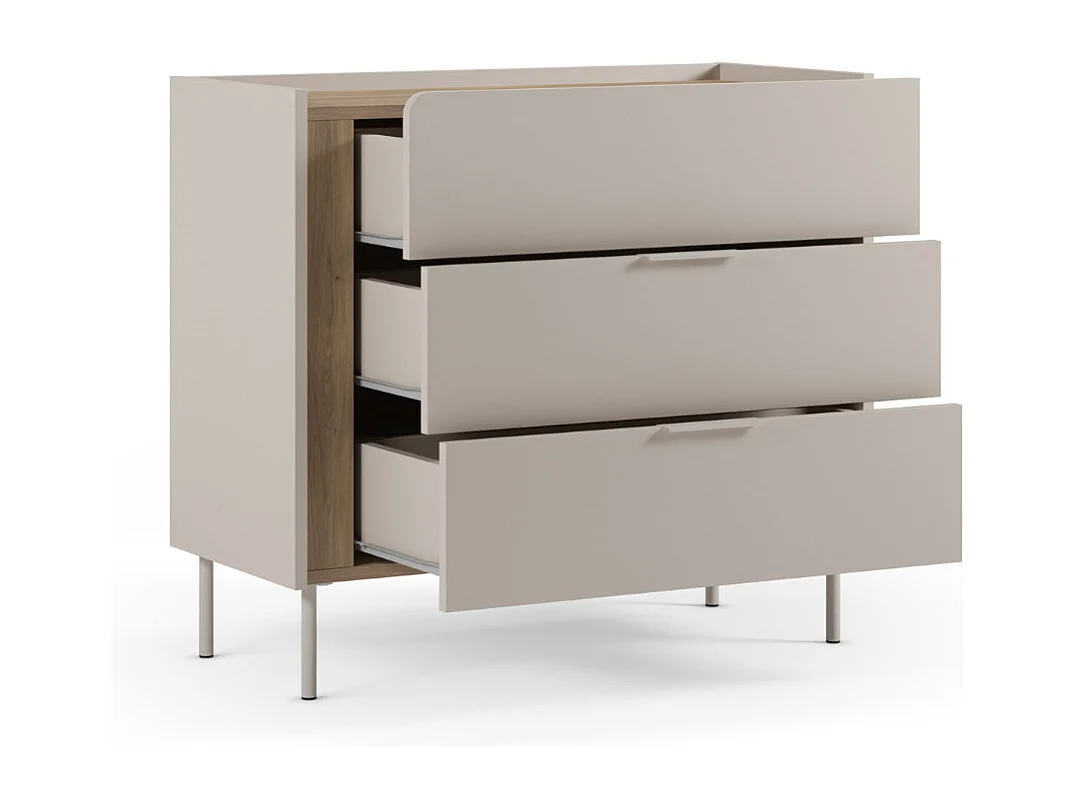 Boxy - Commode 3 tiroirs en bois et métal - Beige