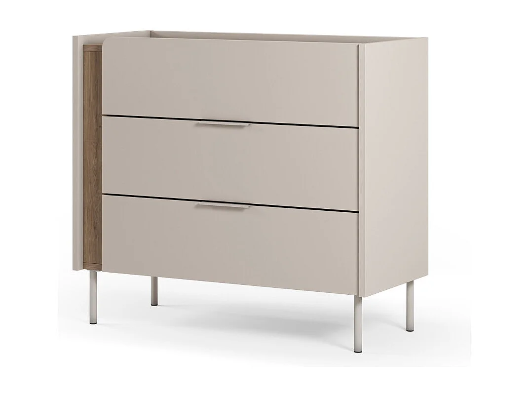 Boxy - Commode 3 tiroirs en bois et métal - Beige