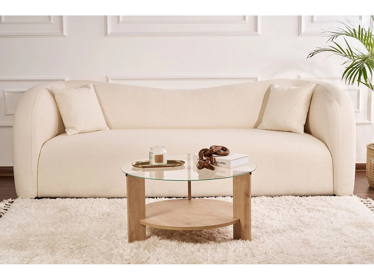 Table basse en bois "Clara" - 75 x 75 x 40 cm - Chêne SaphirTransparent