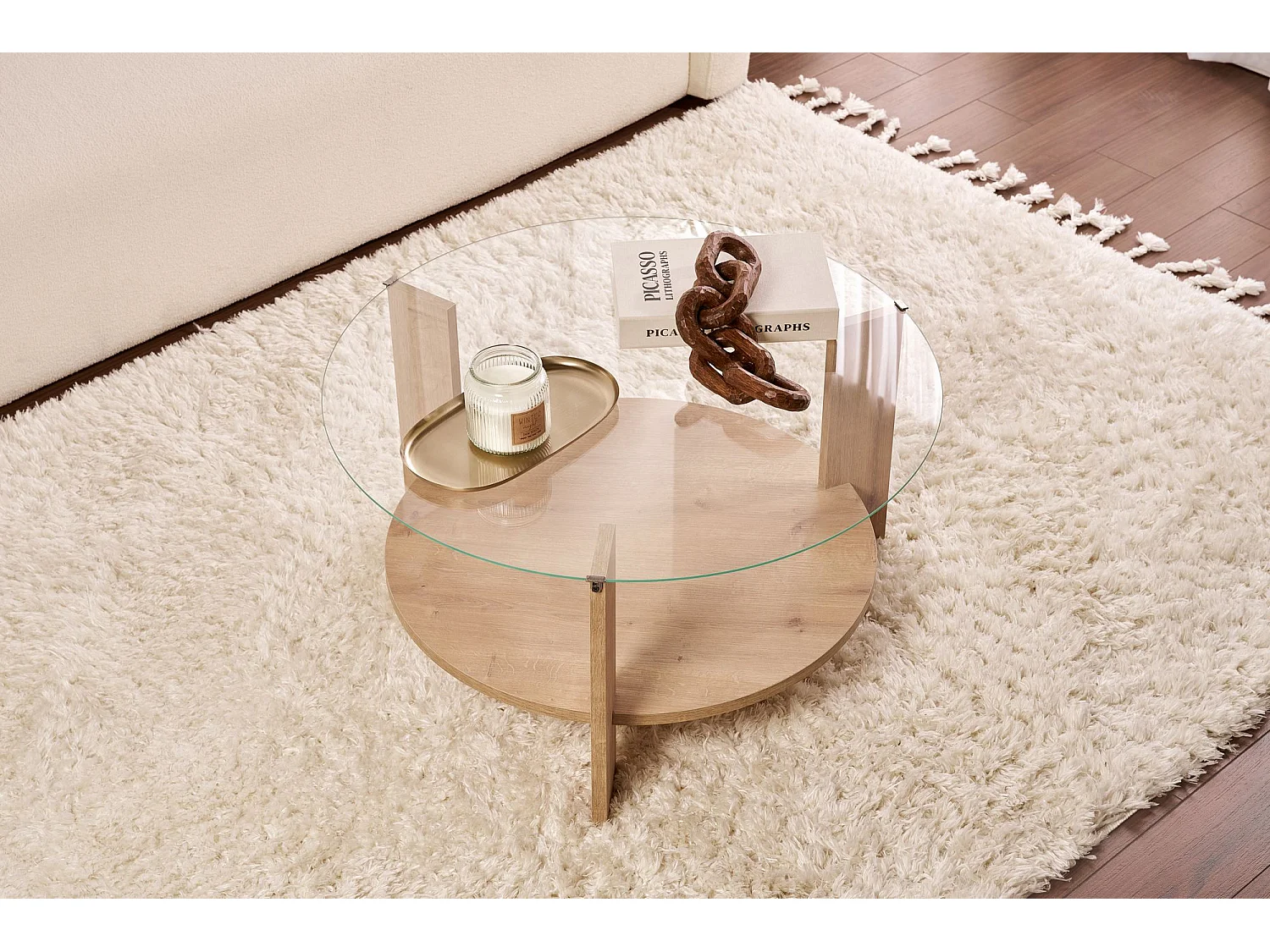 Table basse en bois "Clara" - 75 x 75 x 40 cm - Chêne SaphirTransparent