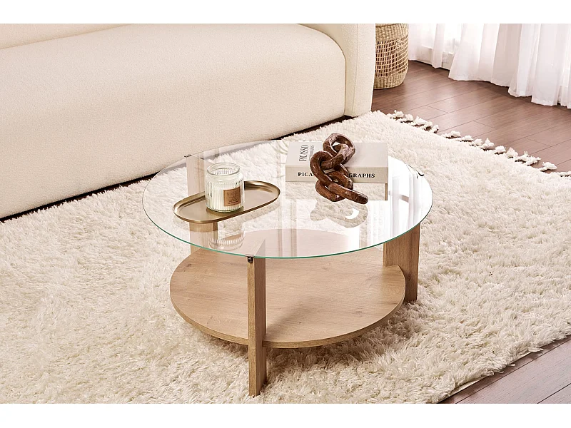Table basse en bois "Clara" - 75 x 75 x 40 cm - Chêne SaphirTransparent