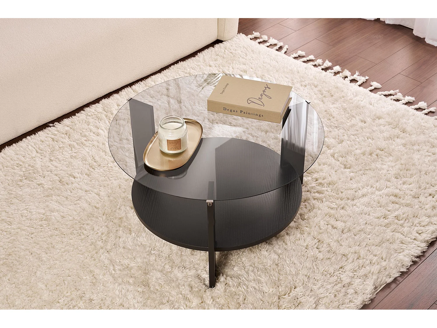 Table basse en bois "Clara" - 75 x 75 x 40 cm - Bois NoirFumée