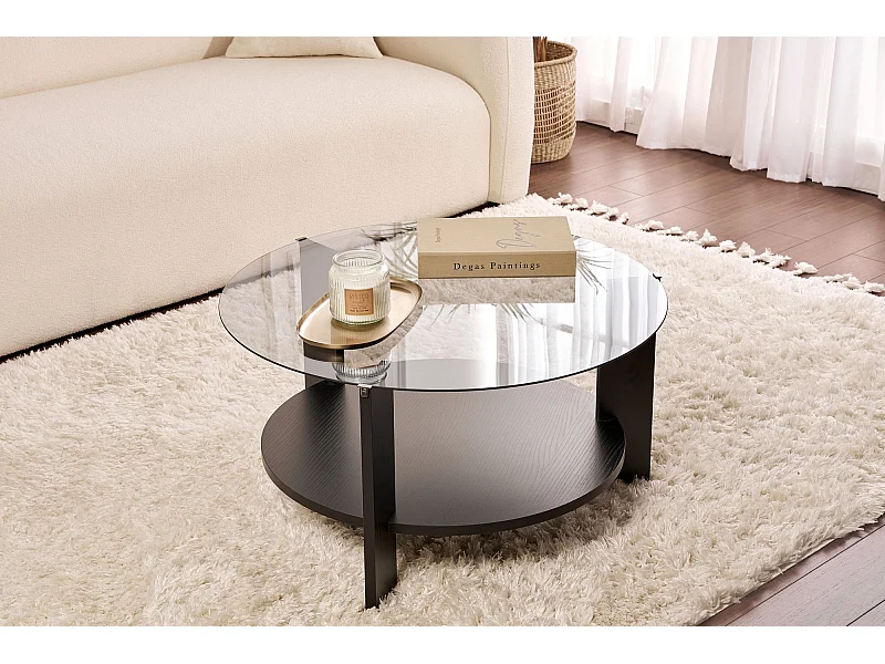 Table basse en bois "Clara" - 75 x 75 x 40 cm - Bois NoirFumée