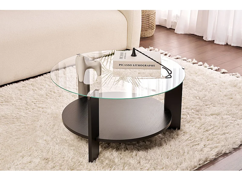 Table basse en bois "Clara" - 75 x 75 x 40 cm - Bois NoirTransparent