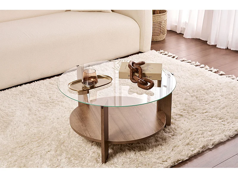 Table basse en bois "Clara" - 75 x 75 x 40 cm - NoyerTransparent