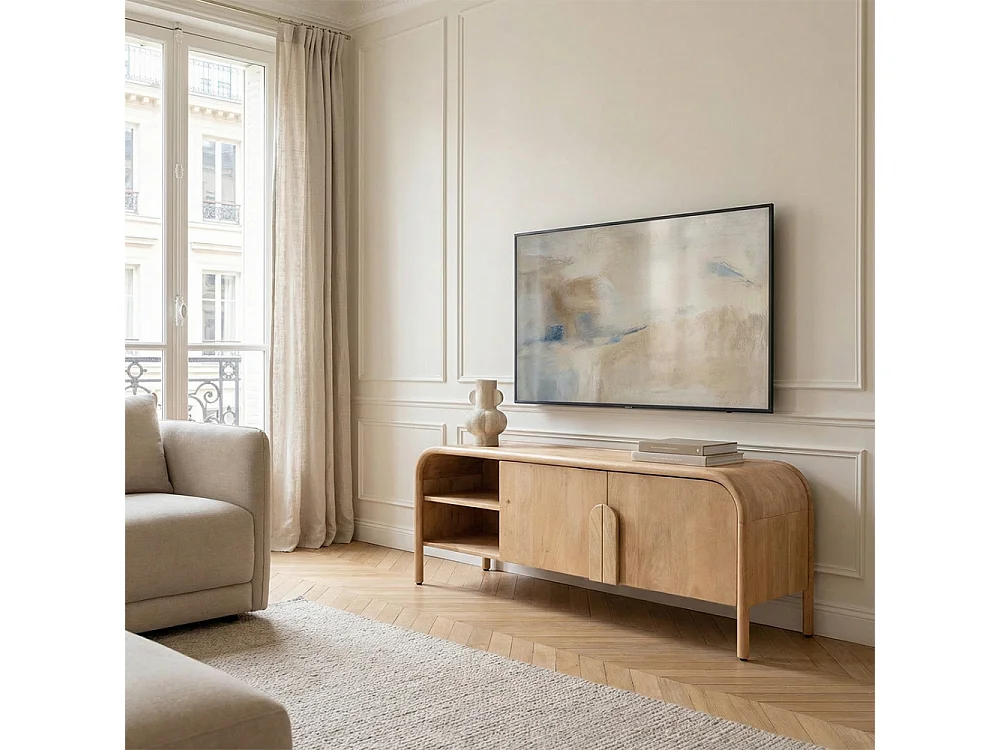 Bali - Meuble TV 2 portes en bois massif L150cm - Bois clair