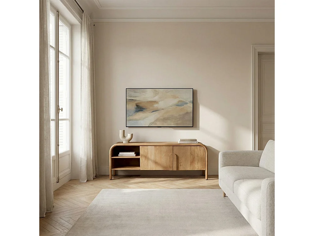 Bali - Meuble TV 2 portes en bois massif L150cm - Bois clair