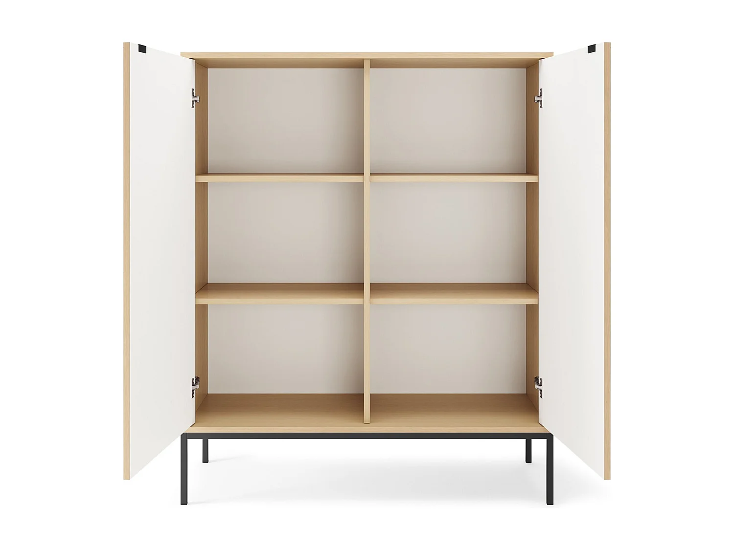 Buffet haut 2 portes - 104 cm - aspect chêne avec pieds noirs - VELLORE