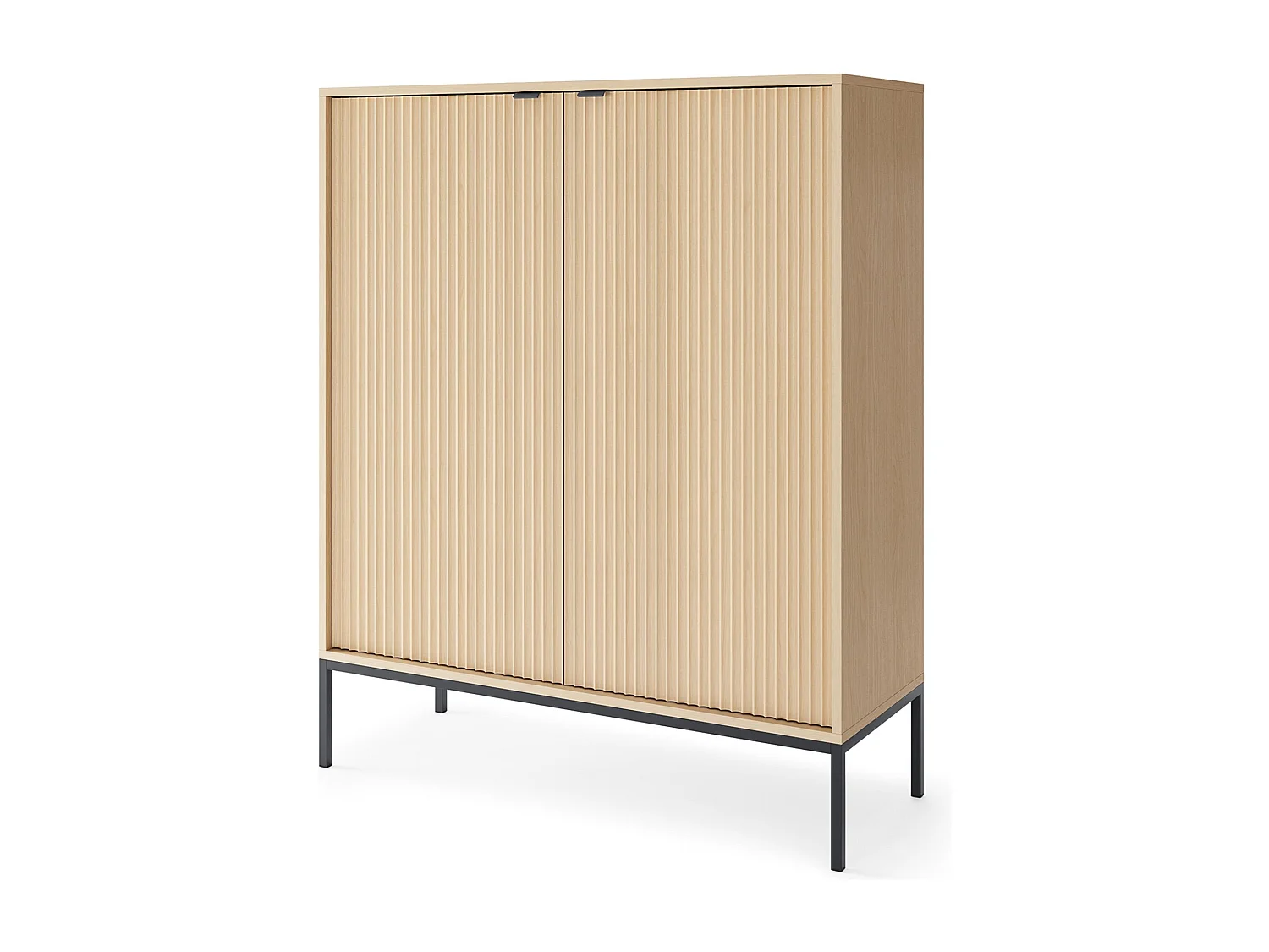 Buffet haut 2 portes - 104 cm - aspect chêne avec pieds noirs - VELLORE