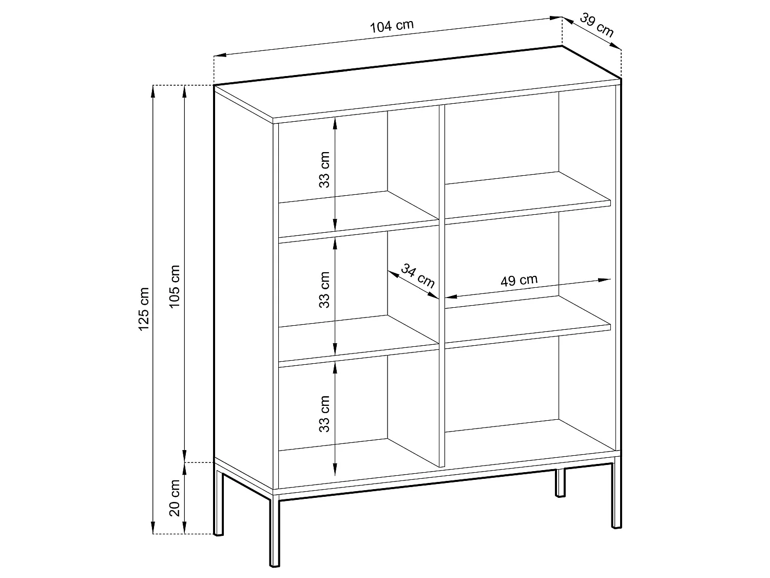 Highkast met 2 deuren – Eiken Vicenza-look met zwart frame – 104 cm – VELLORE