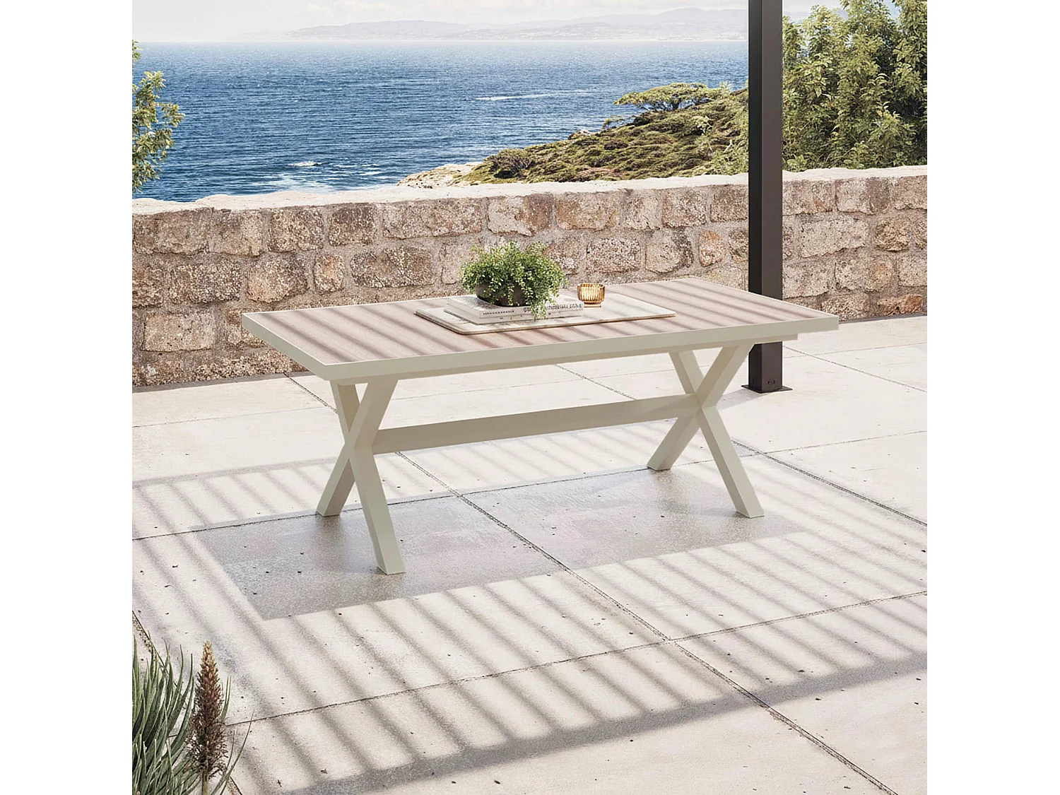 Table extensible 10 places en aluminium et céramique crème - Tivoli