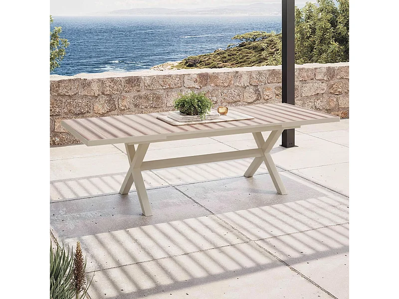 Table extensible 10 places en aluminium et céramique crème - Tivoli