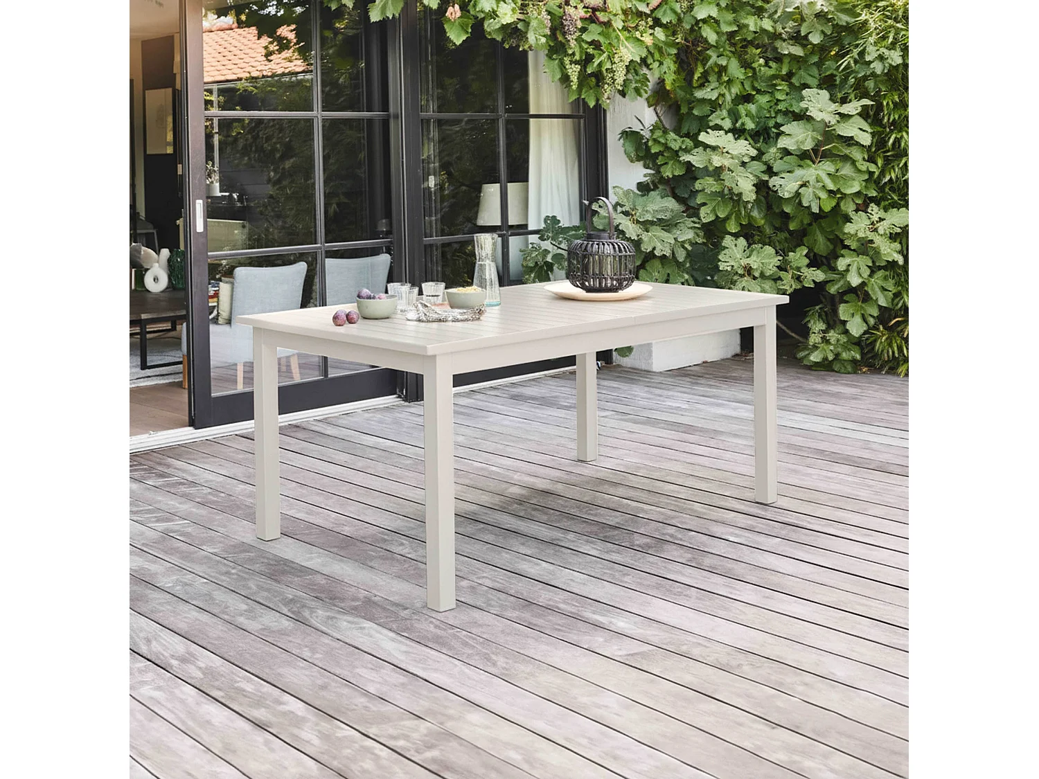Table de jardin extensible en aluminium crème 8 places