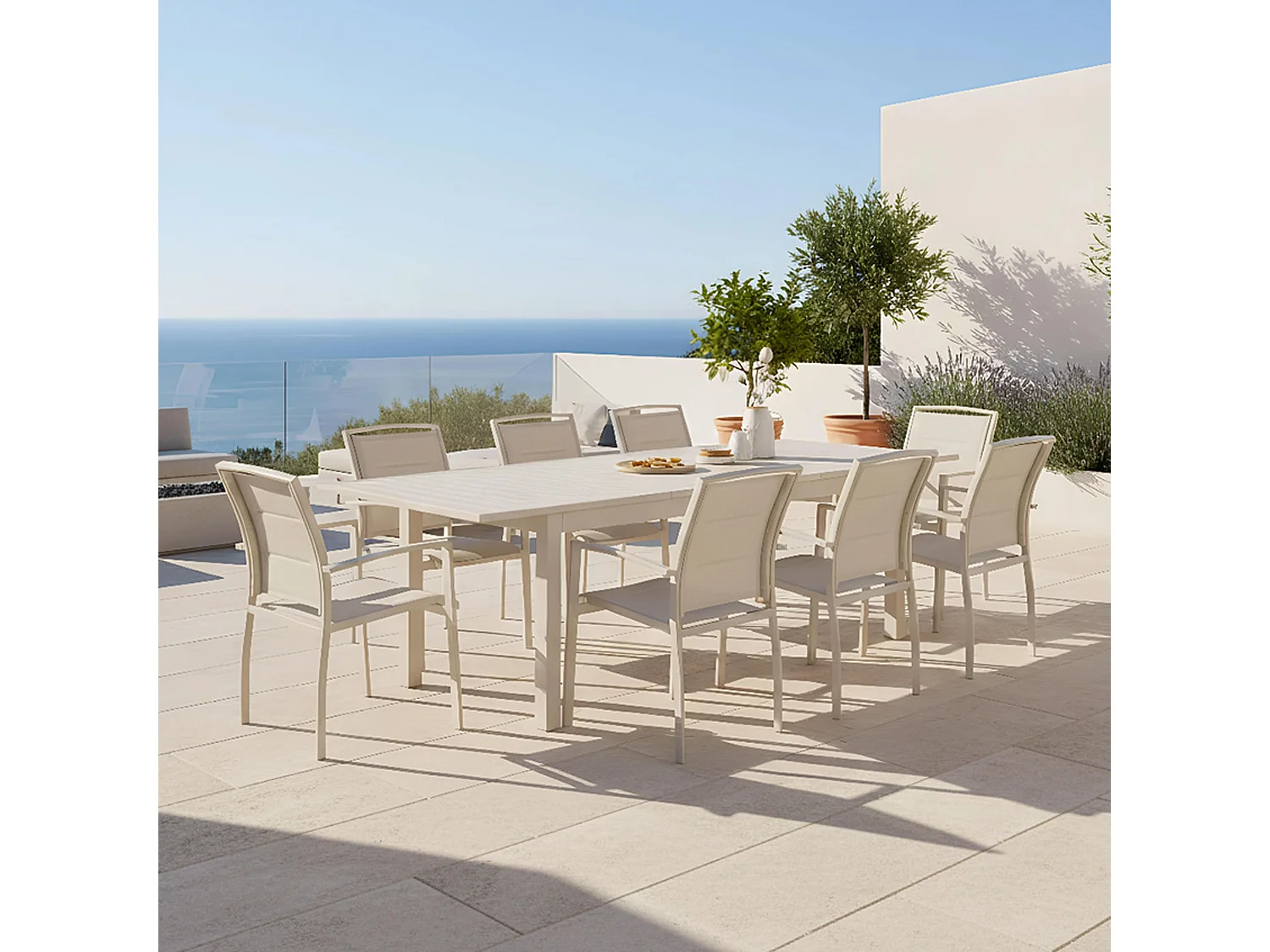 Table de jardin extensible en aluminium crème 8 places