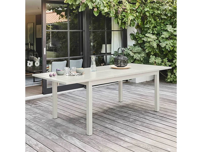 Table de jardin extensible en aluminium crème 8 places