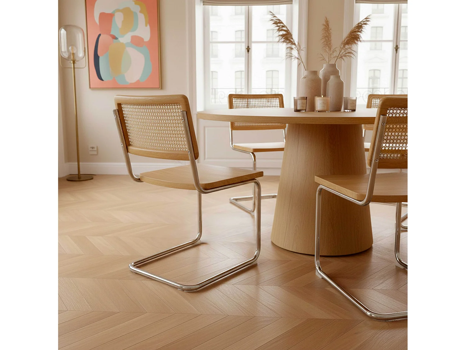 Lot de 2 chaises en métal et bois beige