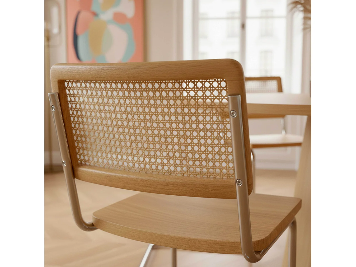 Lot de 2 chaises en métal et bois beige