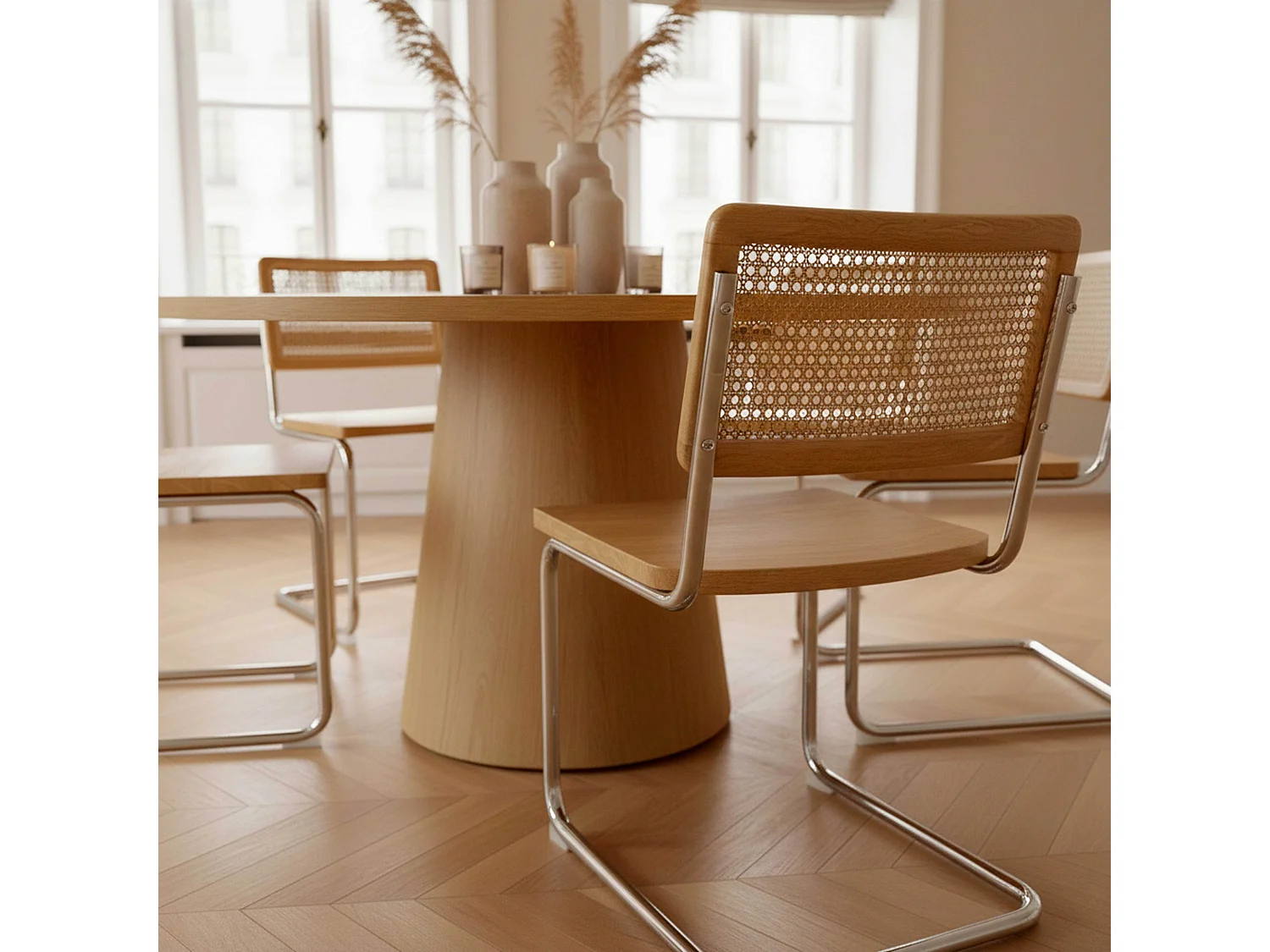 Lot de 2 chaises en métal et bois beige