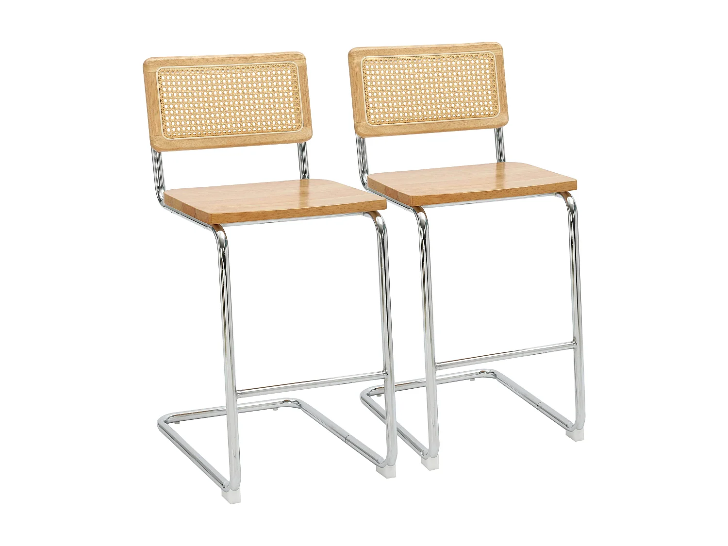 Lot de 2 chaises hautes en métal et bois beige