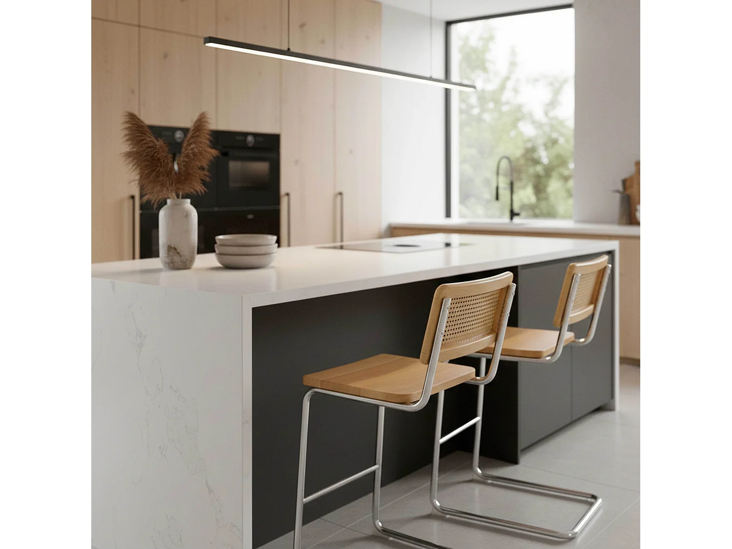 Lot de 2 chaises hautes en métal et bois beige