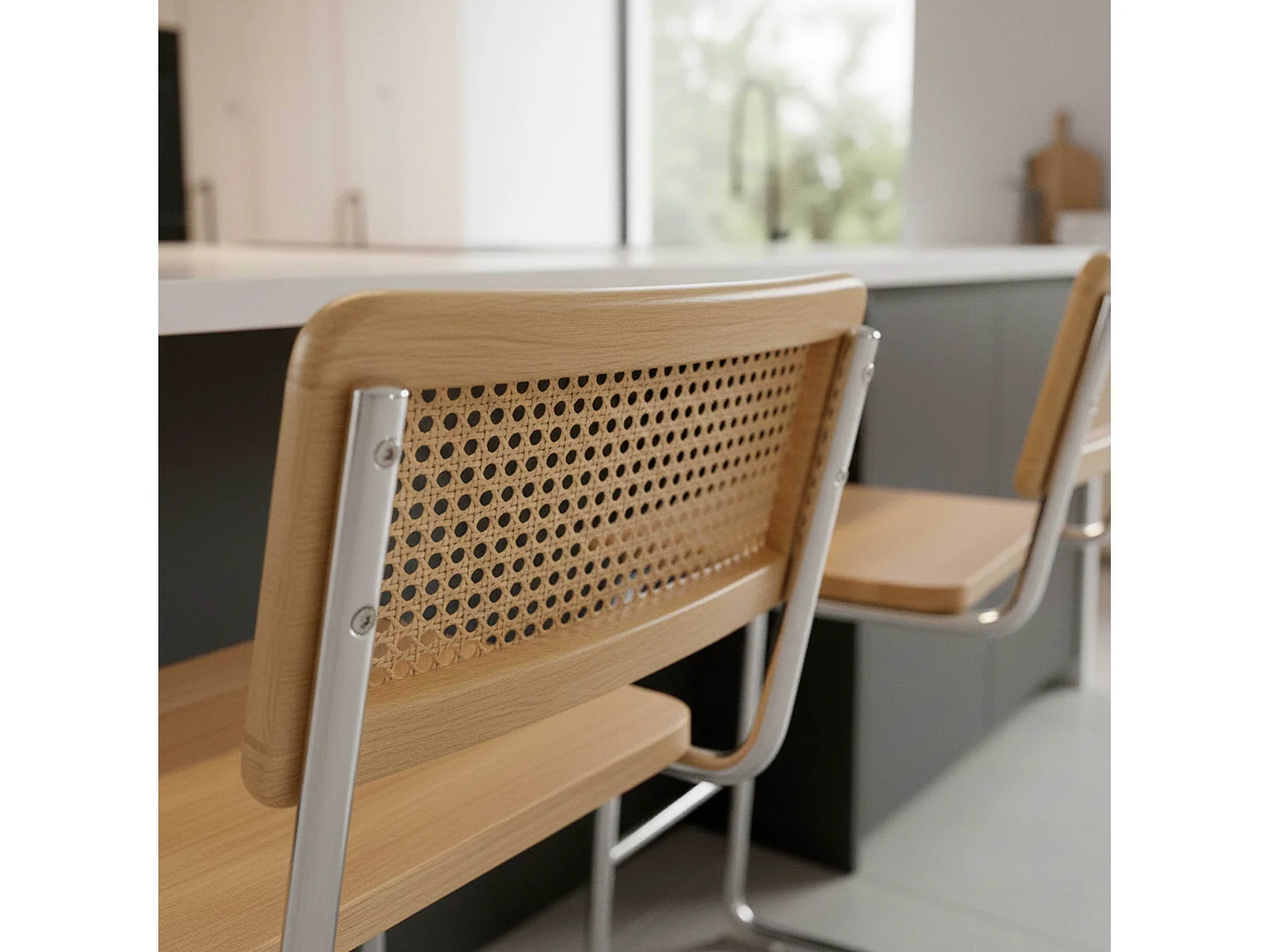 Lot de 2 chaises hautes en métal et bois beige